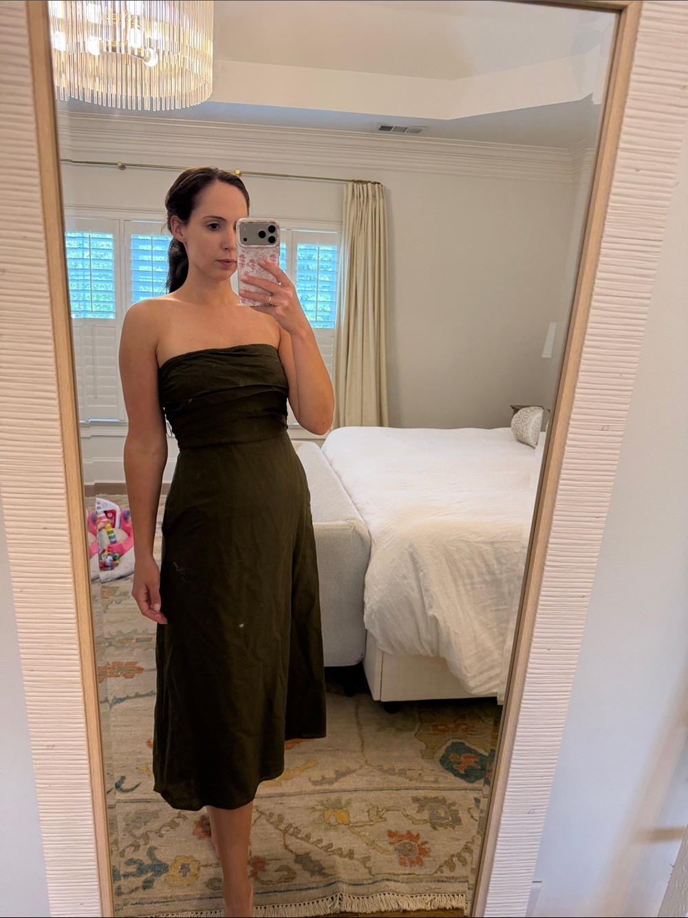 Zara Strapless Olive Green Midi Dress